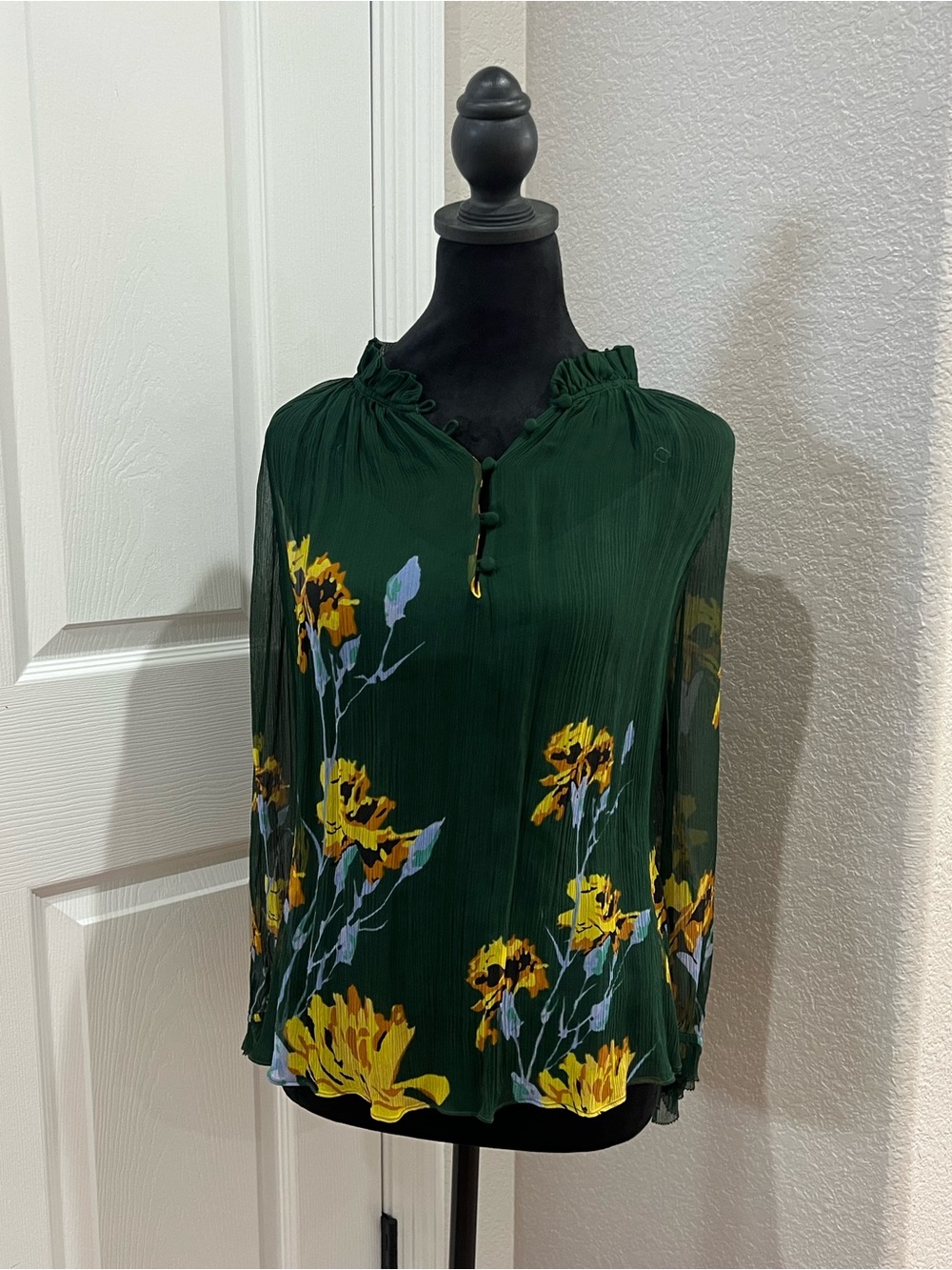 Christy Lynn Silk Floral Blouse Set 2PC Green Sheer Top + Cami Size S NWT